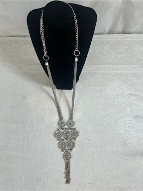 Majestic Premier Designs Silver Tone Necklace Long Chain Geometric Pendant